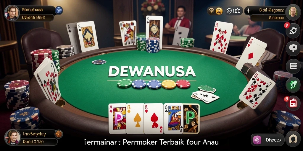 Tampilan gameplay menarik dalam aplikasi DEWANUSA dengan suasana permainan Poker.