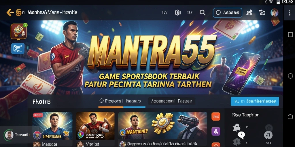 Tampilan antarmuka pengguna MANTRA55 dengan fitur taruhan olahraga.