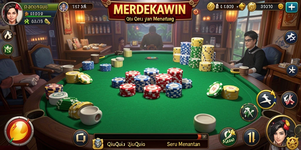 Tampilan gameplay seru dalam permainan QiuQiu MERDEKAWIN.