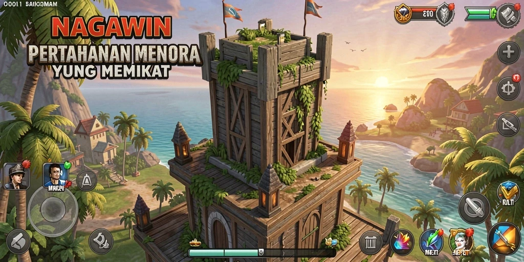 Screenshot gameplay NAGAWIN yang menunjukkan aksi Tower Defense.