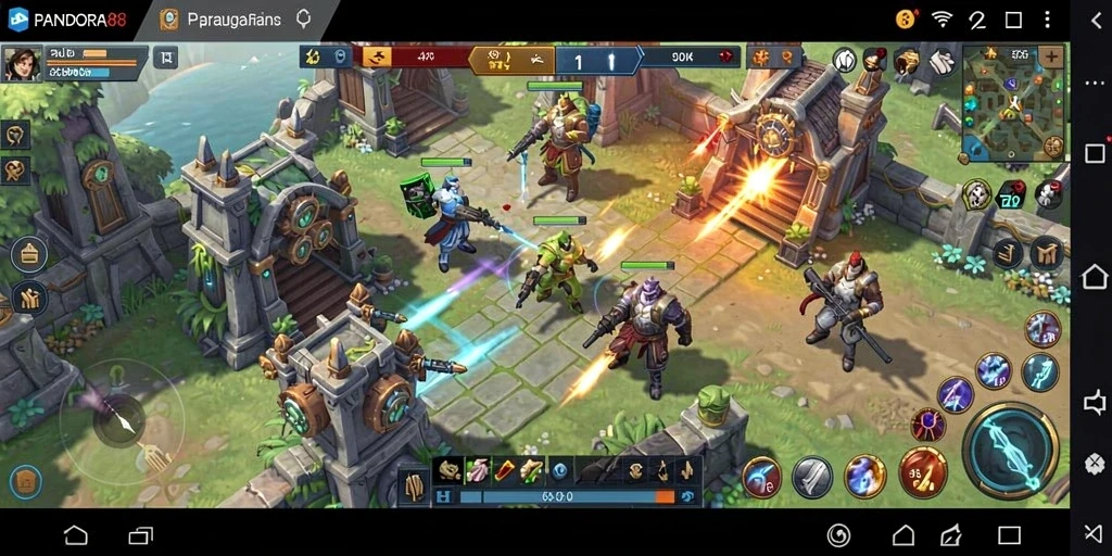 Screenshot gameplay PANDORA88 dengan aksi pertempuran strategi.