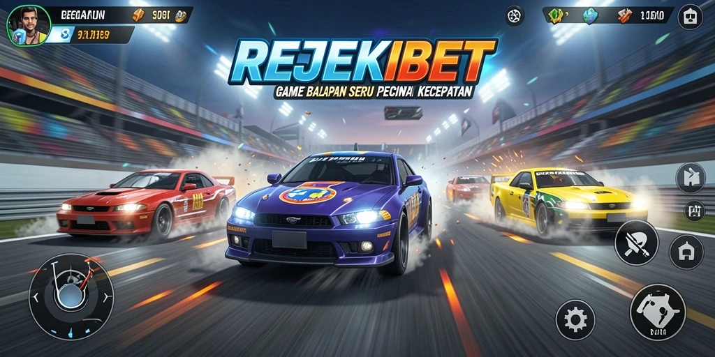 Screenshot utama gameplay REJEKIBET menampilkan aksi balapan yang mendebarkan.
