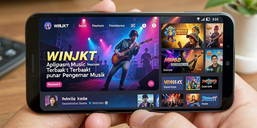 Screenshot utama WINJKT menampilkan gameplay musik yang seru dan interaktif.